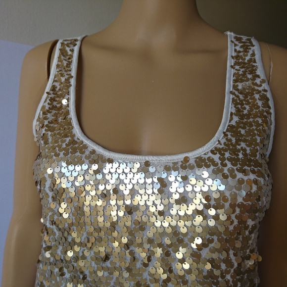 Express Gold Sequin Tank Top Size S - Picture 2 of 6